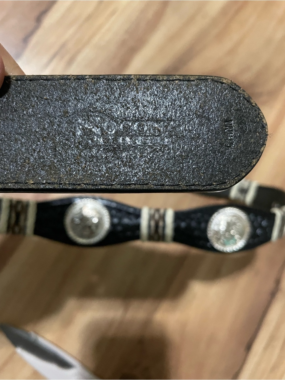 Nocona Womens Black Leather Western Belt with Silver Conchos & Whipstitch - Picture 5 of 14